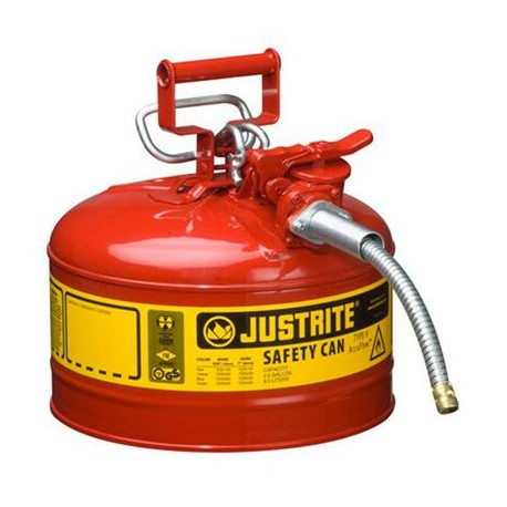 bidon de seguridad justrite accuflow tipo ii de acero rojo cap 2.5 gal c/manguera de 5/8 in