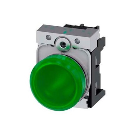 lampara de señalizacion siemens 3su11536aa401aa0 22 mm redondo metal brillante verde lente liso 110 vac borne de tornillo