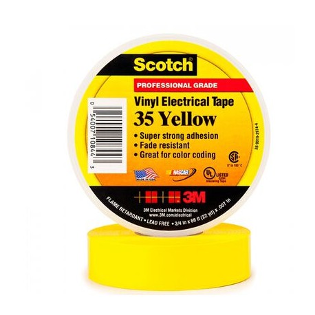 cinta electrica 3m 80610833966 scotch 3m 35 de pvcpolivinilo cadhesivo de caucho amarillo 34 in x 66 ft