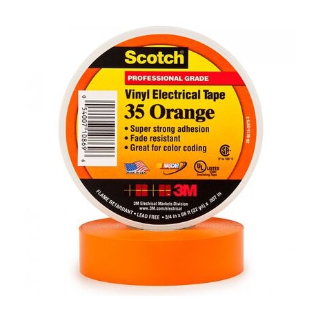 cinta electrica 3m 80610834022 scotch 35 de pvcpolivinilo cadhesivo de caucho naranja 34 in x 66 ft