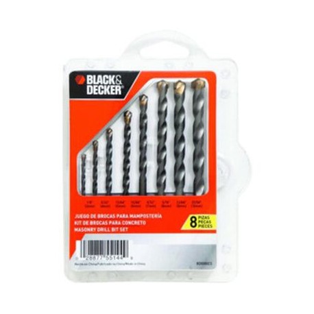 set clip 8piezas brocas concreto black and decker bd0080cs