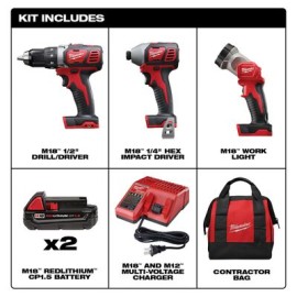 combo kit taladro milwaukee 269123 destornillador de 12in llave de impacto 38in m18 fuel lampara de trabajo