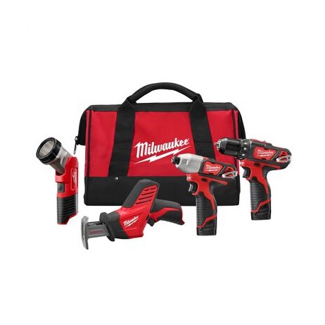 combo kit taladro milwaukee 249824 38in llave de impacto 14in sierra sable y lampara de trabajo m12 fuel