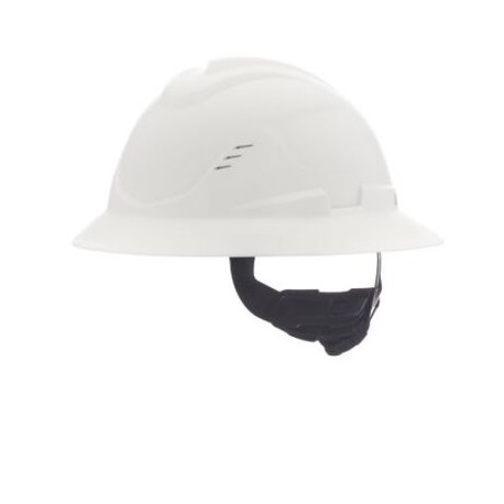 casco msa vgard c1 de polietileno de alta densidad blanco de ala completa ventilado suspension de 4 puntos cajuste fastrac iii