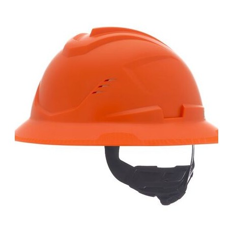 casco msa vgard c1 de polietileno de alta densidad naranja de ala completa ventilado suspension de 4 puntos cajuste fastrac iii