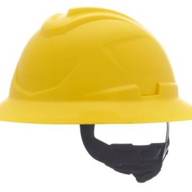 casco msa vgard c1 de polietileno de alta densidad amarillo de ala completa no ventilado suspension de 4 puntos cajuste fastrac