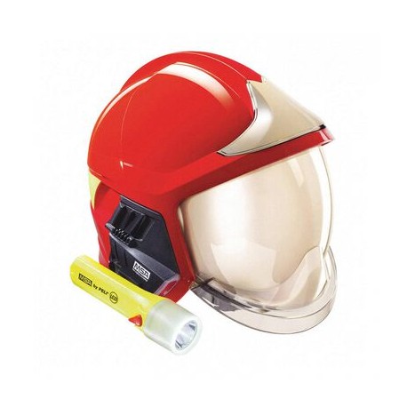 casco pbombero msa gallet f1 xf rojo cvisor dorado y cintas reflejantes amarillo tl