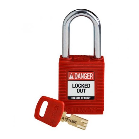 candado brady de bloqueo de nylon safekey arco de acero 1.8 in h x 1.5 in w x 0.75 in d