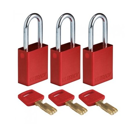 kit de 3 candados brady alured38stka3pk de aluminio rojo pbloqueo llaves iguales